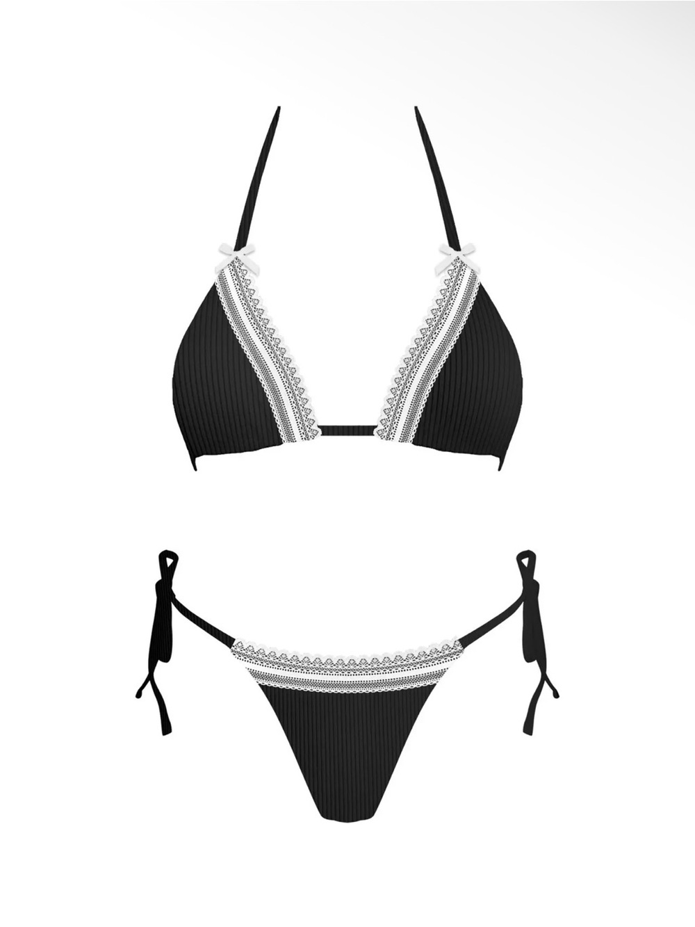 Black Lace-Trim Triangle Bikini - Women Swim